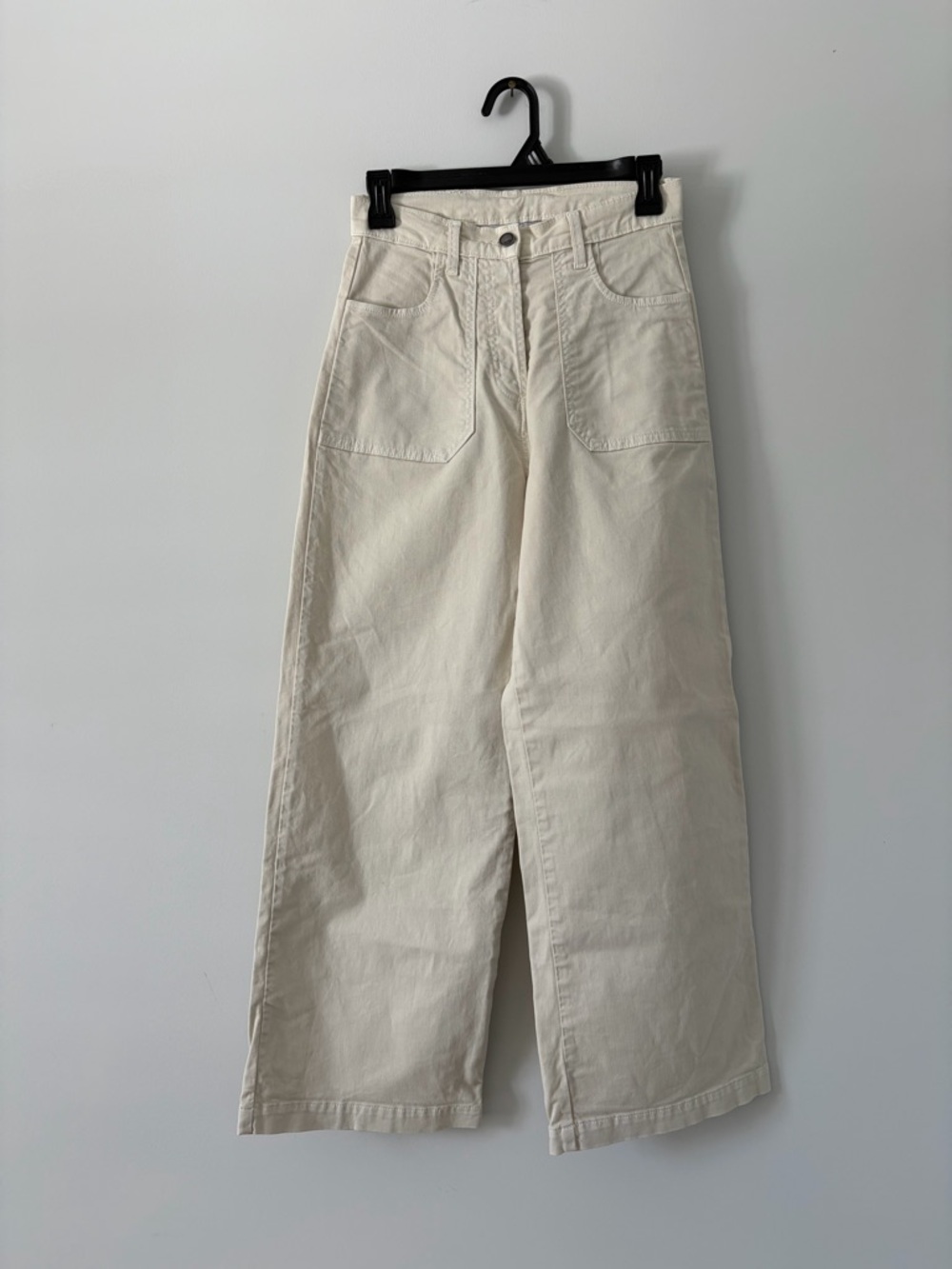 Loup Simone Wide Leg Button Fly Cropped Ankle Pants Neutral Boho Cream XS